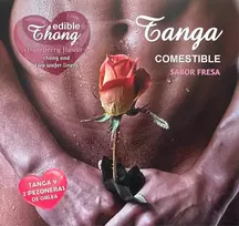 Hot Flowers Men's Edible Thong with 2 Strawberry-Flavored Wafer Pads