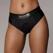 Ouch! by Shots Shots Ouch! Vibrating Strap-On Thong M/L Black with Removable Straps