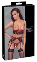 Cottelli Cottelli Bondage Shelf Bra Set Black/Red S Lace & Matte Finish