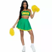 LEG AVENUE Leg Avenue Cheerleader Costume Green M/L - Sporty Set with Pom Poms