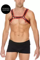 Ouch! by Shots Kiotos Leather Bulldog Harness S/M - Adjustable Bonded Leather Chest Strap