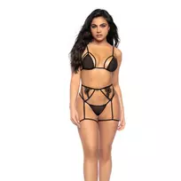 Mapale Leg Avenue Three-Piece Lingerie Set Black S/M Floral Mesh Design
