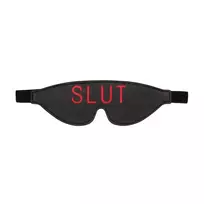 Ouch! Leather Eye Mask SLUT Cutout Black-Red Adjustable Strap