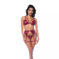 Mapale Mapale Three-Piece Lingerie Set XL Glossy Wine Red Vinyl Finish