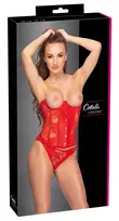 Cottelli Cottelli Collection Open Cup Corset Set Red S - Lace & Wetlook Finish