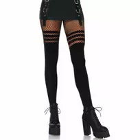 Leg Avenue Pantyhose Model 7157 White with Striped Fishnet Accent One Size