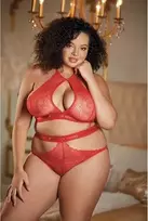 Allure Dreamgirl Lace Halter Top & Backless High-Waist Panty Set Black M/L