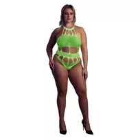 Ouch! by Shots OUCH! Neon Body with Grecian Neckline UV Reactive - Neon Pink, Size XS/XL