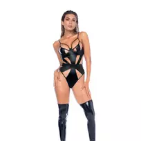 Leg Avenue Bodysuit L Wet Look Black Adjustable Underwire Design