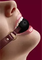 Ouch! by Shots OUCH! Halo Breathable Ball Gag Gold Finish Adjustable Leather Strap