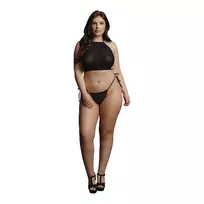 Festive Allure Plus Size Rhinestone Halter Top & Thong Set 1XL-3XL