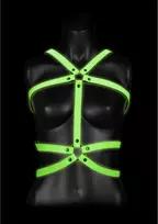 Ouch! by Shots OUCH! Glow in the Dark Adjustable Full Body Harness S/M Green