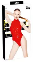 Black Level Vinyl Body Red L - Shiny High-Leg Bodysuit, 2-Way Zip