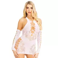 LEG AVENUE Leg Avenue Mini Dress & Glove Set White - Lace, One Size, 2-Piece