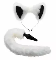 XR Brands XR Brands White Fox Tail & Ears Costume Set - Soft Faux Fur, Silicone Plug