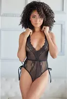 Allure Dreamgirl Lace & Mesh Knot Romper L/XL - Adjustable Tie Bodysuit
