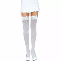 LEG AVENUE Leg Avenue White Nylon Thigh Highs with Decorative Bow One Size