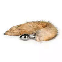 Easytoys Rimba Aluminium Plug with Faux Fox Tail - Silver & Grey, Medium