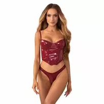 Obsessive Obsessive Redya Corset Set Red - Glossy Finish, Adjustable Fit, Size S/M
