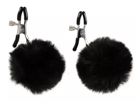 Magic Shiver Adjustable Nipple Clamps with Black Pom Pom Accents