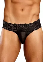 Male Power Scandal-Lace Micro Thong L/XL Black - Mesh & Lace Waistband