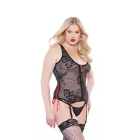 Allure Dreamgirl Suzi Corselette Plus Size with Gold Zipper & Red Ribbons