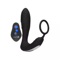 Ouch! by Shots E-Stim Vibrating Plug & Adjustable Ring Set with Remote Control Black