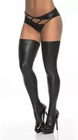 Mapale Leg Avenue Thigh High Stockings OS Metallic Black - Wet Look Finish