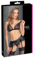 Cottelli Cottelli Lingerie Bra & Suspender Set M Black Lace Matte Finish