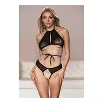 Allure Marley Peekaboo Set Black S/M - Halter Top & Lace-Up Open Panty