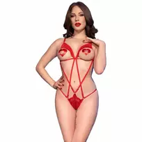 CHILIROSE CHILIROSE CR 4888 Red Lace Body Set L/XL with Eye Mask & Covers