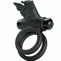 PRETTY LOVE Pretty Love Double Vibrating Silicone Ring Black - Dual Motor System