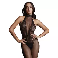 Le Désir by Shots Shots Le Desir Bodystocking Halter Neck Lace & Fishnet S-XL Black