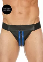 Ouch! by Shots Ouch! Plain Front Leather Jockstrap with Zipper S/M Black
