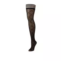 Kix'ies Anna Thigh-Highs A Black - Sheer Diamond Pattern, No-Slip Design