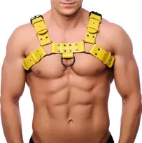 Red Leather Red Leather Bulldog Leather Harness L/XL - Yellow, Adjustable Straps