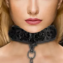 LUXE Collar & Leash Set Black Neoprene Adjustable 52.5cm