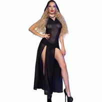 CHILIROSE Chilirose CR 4685 Elegant Long Hooded Dress Black S - Brocade & Sheer Finish