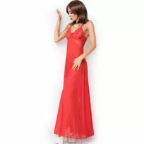 CHILIROSE Chilirose CR-3883 Long Babydoll Nightdress Red S/M - Elegant Lace & Satin Finish