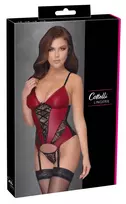 Cottelli Cottelli Lingerie Basque Red/Black M - Lace & Powernet Finish