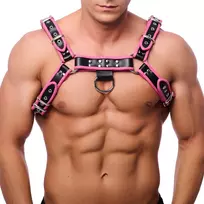 Red Leather Red Leather Close Premium Leather Harness S/M Adjustable Black & Pink