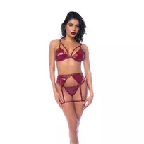 Mapale Leg Avenue Three-Piece Lingerie Set M Gloss Wine Red Adjustable Fit