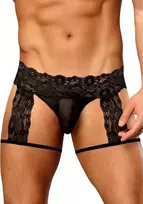 Male Power Male Power Scandal-Lace Garter Short S/M Black - Mesh & Lace Design
