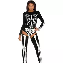 Fiore Hosiery Leg Avenue Bad to the Bone Skeleton Bodysuit with Legwarmers XS/S