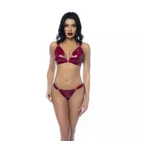 Mapale Leg Avenue Two-Piece Gloss Vinyl Bra Set L Wine Red