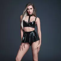 Allure Noches Traviesas Vinyl Set - Choker Top & Mini Skirt M Black Latex Look