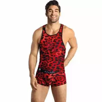 ANAIS MEN Anais Men Savage Top XL - Red Microfiber, Animal Print, Sleeveless Design