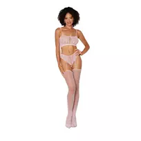 Leg Avenue Bralette & Garter Hose Set Diamond Pattern Pink One Size