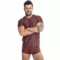 Anais Men Tribal T-Shirt S Red Microfiber Animal Print Fitted