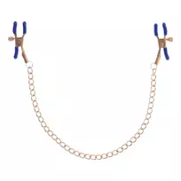 Sportsheets Sportsheets Cougar Adjustable Gold Chain Nipple Clamps with Blue Tips